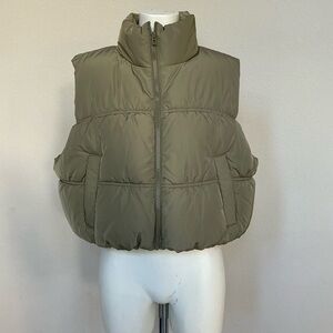 H&M Olive-Tone Cropped Puffer Vest